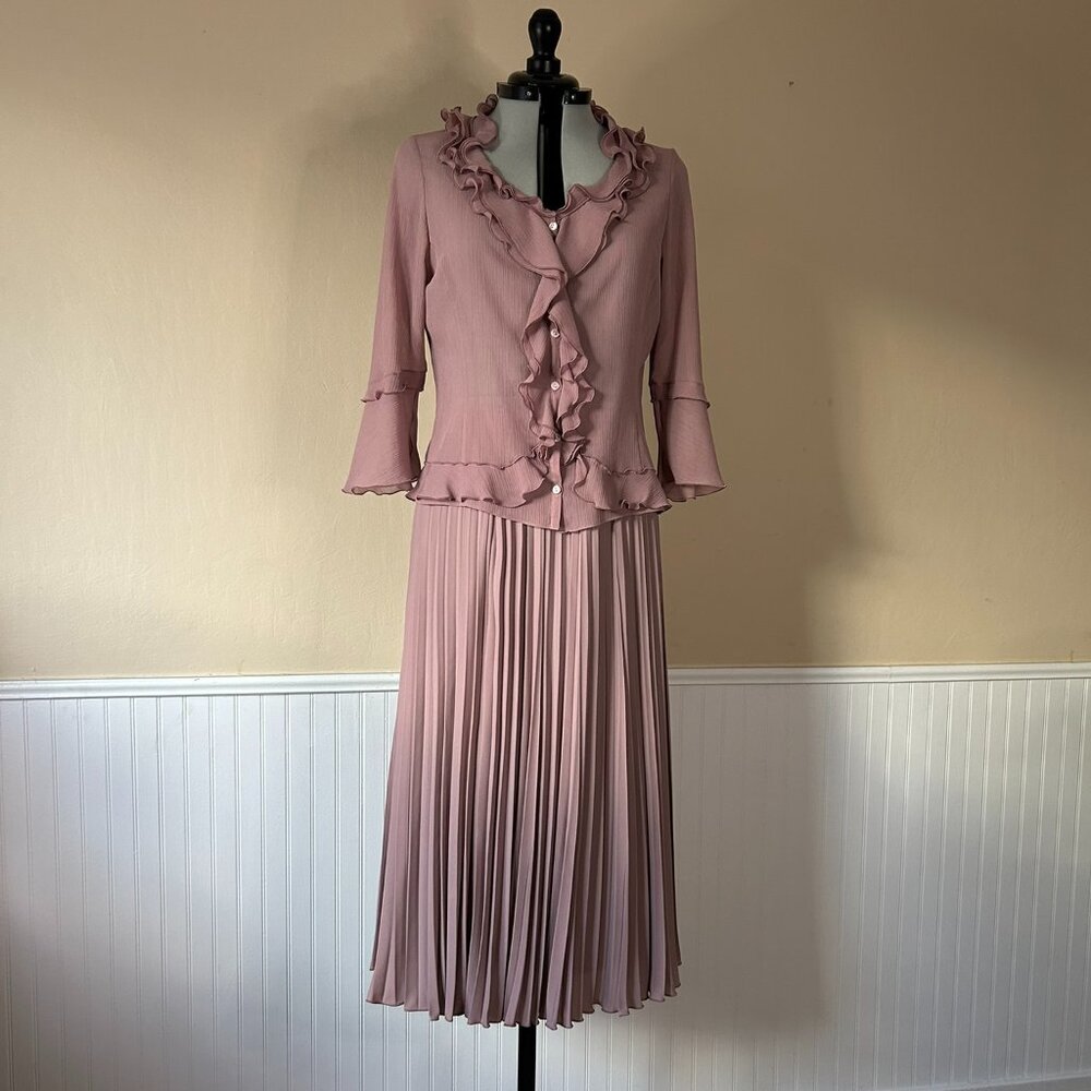 Christian Aujard Paris Lavender Blouse + Pleated Midi Skirt Set | 11T or 8 US